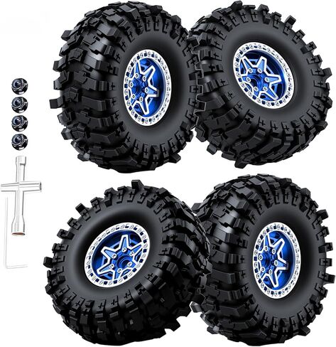 4PCS 1.9Inch Beadlock Planetary Shape Rims and Soft Rubber Rock Tire Set for 1/10 TRX4 SCX10 RC Crawler Car (Blue) in Saudi Arabia