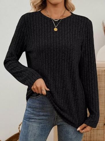 Women's Crewneck Sweaters 2025 Fall Fashion Casual Long Sleeve Pullover Knitwear for Daily Outfits in Saudi Arabia