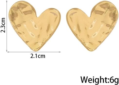 Chunky Gold Heart Statement Stud Earrings for Women Trendy Texture Wrinkle Irregular Heart Love Earrings Anniversary Valentine's Day Jewelry Gift in Saudi Arabia
