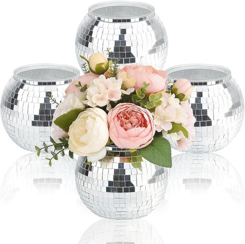 4 PCS Disco Ball Vase & Candle Holder, 5x6inches Mirrored Disco Ball Planter - Perfect Decoration for Living Room, Bedroom, Dining Table, Wedding, Party, Birthday in Saudi Arabia