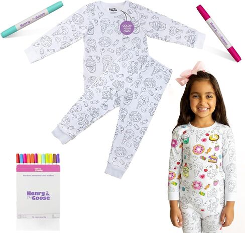 تلوين بيجامات للأطفال المصنوعة من القطن الأصلي | Kids Pajamas Girls & Boys مع 12 علامة غير سامة لتخصيص ملابس النوم الخاصة بهم بتصميمات فريدة | هدية مثالية للفتيات والفتيان (4 سنوات) in Saudi Arabia