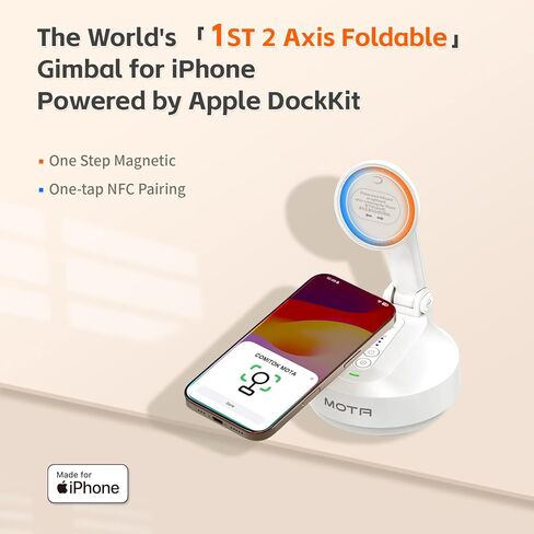 COMITOK Magnetic Auto Face Tracking Stand Tripod MOTA for iPhone Follows Your Movement Hands-Free Video Recording with 360 Degree Holder for Livestreaming, Vlog, Support Tiktok, YouTube - White in Saudi Arabia