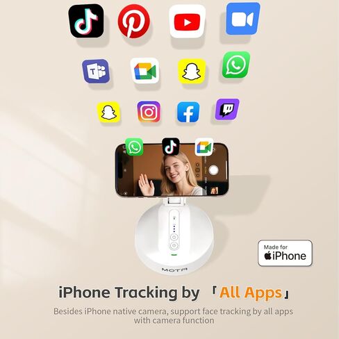 COMITOK Magnetic Auto Face Tracking Stand Tripod MOTA for iPhone Follows Your Movement Hands-Free Video Recording with 360 Degree Holder for Livestreaming, Vlog, Support Tiktok, YouTube - White in Saudi Arabia