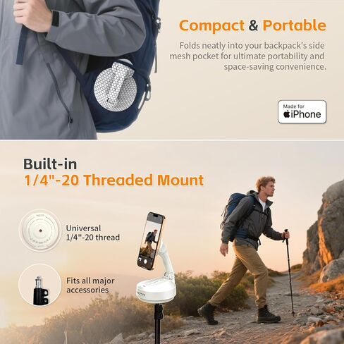 COMITOK Magnetic Auto Face Tracking Stand Tripod MOTA for iPhone Follows Your Movement Hands-Free Video Recording with 360 Degree Holder for Livestreaming, Vlog, Support Tiktok, YouTube - White in Saudi Arabia