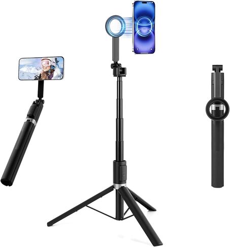 Magnetic Phone Tripod for iPhone MagSafe, 67" Selfie Stick for iPhone with Remote, Portable Travel Tripods Stand for Vlogging/Recording/Content Creation, Selfie Stick with Metal Ring for Android in Saudi Arabia