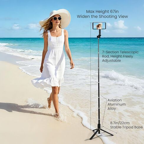 Magnetic Phone Tripod for iPhone MagSafe, 67" Selfie Stick for iPhone with Remote, Portable Travel Tripods Stand for Vlogging/Recording/Content Creation, Selfie Stick with Metal Ring for Android in Saudi Arabia