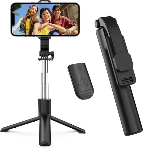 Tripod & 37-inch Telescopic Selfie Stick—Features Wireless Remote Control and 360° Rotation, Ideal for Travel vlogging/Outdoor livestreaming, Compatible with iPhone/Android Smartphones in Saudi Arabia