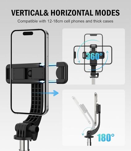 Tripod & 37-inch Telescopic Selfie Stick—Features Wireless Remote Control and 360° Rotation, Ideal for Travel vlogging/Outdoor livestreaming, Compatible with iPhone/Android Smartphones in Saudi Arabia