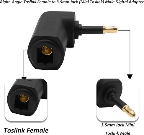 محول Toslink صغير من الألياف الضوئية الرقمية أنثى إلى 90 درجة 3.5 مم جاك Mini Toslink الزاوية اليمنى ذكر محول كابل الصوت للتلفزيون شريط الصوت والمسرح المنزلي - 4 قطع in Saudi Arabia