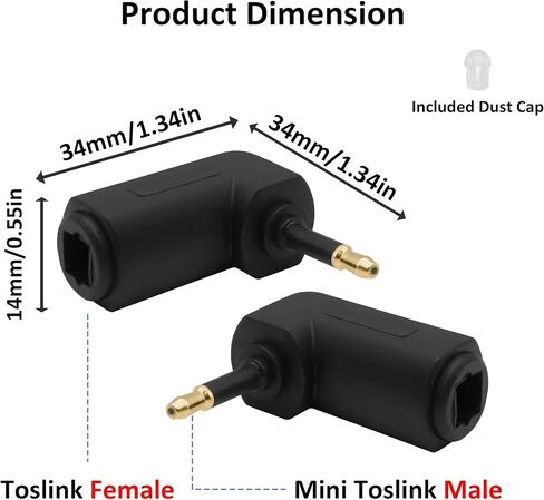 محول Toslink صغير من الألياف الضوئية الرقمية أنثى إلى 90 درجة 3.5 مم جاك Mini Toslink الزاوية اليمنى ذكر محول كابل الصوت للتلفزيون شريط الصوت والمسرح المنزلي - 4 قطع in Saudi Arabia