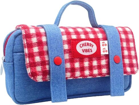 Checkered Big Capacity Pencil Case Large Pen Pouch with Zipper, Cute Portable Stationery Storage Bag Organizer with Carrying Handle for Adult Students Officers Women, Red in Saudi Arabia