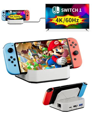 Portable Switch 1 TV Dock Docking Station for Nintendo Switch 1, with 1000Mbps RJ45/4K&60HZ HDTV/USB 3.0/100W Charge PD Port, Silver in Kuwait