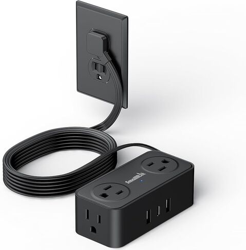 شريط طاقة بطول 6.5 قدم مع واقي من زيادة التيار، و4 منافذ و3 منافذ USB، ومحطة شحن مسطحة للمكتب المنزلي وأساسيات السكن الجامعي، أبيض in Saudi Arabia