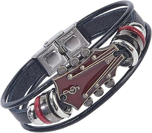 3 Colors Retro Guitar PU Leather Wrap Bracelet Punk Multilayered Rock Music Wrist Cuff Ethnic Tribal Stackable Braided Leather Cord Wristband Bangle for Men Musical Enthusiast Gift in Saudi Arabia