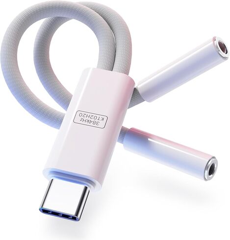 VUM 32 بت/384 كيلو هرتز Hi-Fi DAC، USB-C إلى مقبس سماعة رأس مزدوج 3.5 مم، محول صوت عالي الدقة، ذكر إلى أنثى USBC إلى 2 Aux، مدخل ميكروفون 48 كيلو هرتز مدعوم، 1 في 2 خارج مقسم Y ستيريو عالي الجودة in Kuwait