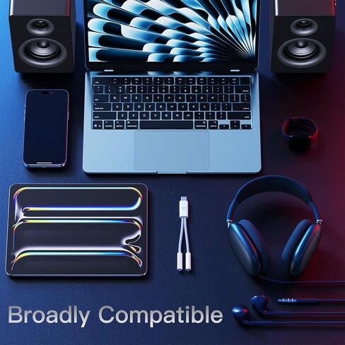 VUM 32 بت/384 كيلو هرتز Hi-Fi DAC، USB-C إلى مقبس سماعة رأس مزدوج 3.5 مم، محول صوت عالي الدقة، ذكر إلى أنثى USBC إلى 2 Aux، مدخل ميكروفون 48 كيلو هرتز مدعوم، 1 في 2 خارج مقسم Y ستيريو عالي الجودة in Kuwait