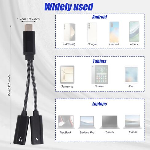 موزع USB C 2 في 1، محول سماعة رأس وشاحن مزدوج من النوع C مع شحن سريع PD 60 وات لأجهزة iPhone 16 15 Pro Max وSamsung Galaxy S25 S24 Ultra وiPad وMacBook والمزيد من أجهزة USB-C in Kuwait