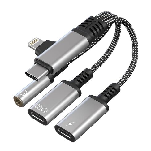 USBC Splitter 1 in 2 Out for USB C Headphone Charging and Data - Dual Lightning & Type C to 3.5mm Audio Jack + USB-C Headphone Power Data Adapter, Support Call and Data Transfer for iPhone 17-5 in Saudi Arabia
