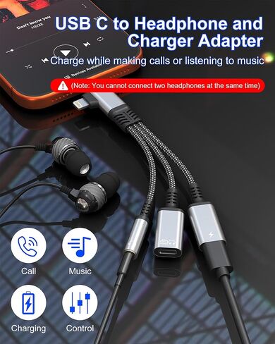 USBC Splitter 1 in 2 Out for USB C Headphone Charging and Data - Dual Lightning & Type C to 3.5mm Audio Jack + USB-C Headphone Power Data Adapter, Support Call and Data Transfer for iPhone 17-5 in Saudi Arabia