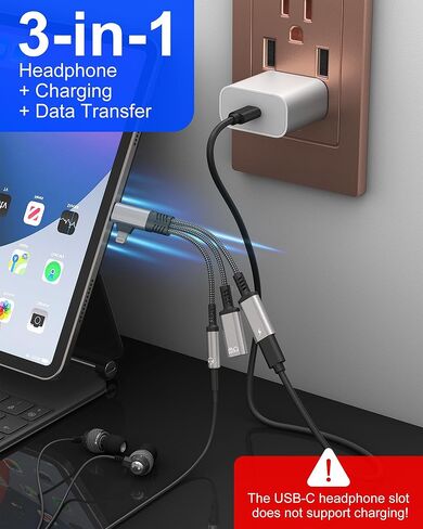 USBC Splitter 1 in 2 Out for USB C Headphone Charging and Data - Dual Lightning & Type C to 3.5mm Audio Jack + USB-C Headphone Power Data Adapter, Support Call and Data Transfer for iPhone 17-5 in Saudi Arabia