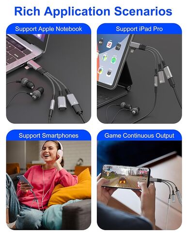 USBC Splitter 1 in 2 Out for USB C Headphone Charging and Data - Dual Lightning & Type C to 3.5mm Audio Jack + USB-C Headphone Power Data Adapter, Support Call and Data Transfer for iPhone 17-5 in Saudi Arabia