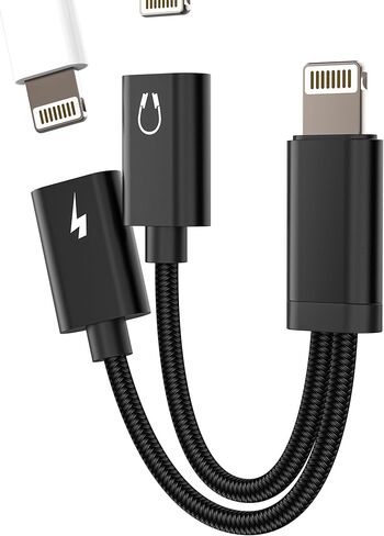 for iPhone Adapter for Headphone Jack for Apple Splitter Audio (2in1) Dual Lightning Charger AUX Cable Dongle Connector Charging for iPad Charge Double Lighting to Phone Earphone Music Adaptor in Saudi Arabia
