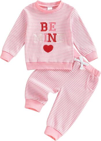 Nyapruwe Toddler Baby Girl Valentines Day Outfits Heart Long Sleeve Sweatshirts Tops Pants Sets Infant Winter Clothes in Saudi Arabia