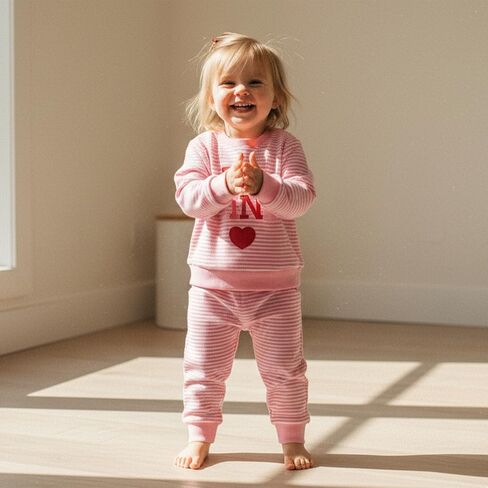 Nyapruwe Toddler Baby Girl Valentines Day Outfits Heart Long Sleeve Sweatshirts Tops Pants Sets Infant Winter Clothes in Saudi Arabia