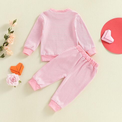 Nyapruwe Toddler Baby Girl Valentines Day Outfits Heart Long Sleeve Sweatshirts Tops Pants Sets Infant Winter Clothes in Saudi Arabia
