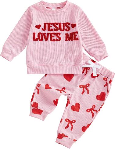 DuAnyozu Little Girl Valentines Day Outfit Fries Before Guys Sweatshirt Long Sleeve Pullover Pants Cute Valentines Clothes in Saudi Arabia