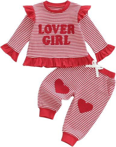 DuAnyozu Little Girl Valentines Day Outfit Fries Before Guys Sweatshirt Long Sleeve Pullover Pants Cute Valentines Clothes in Saudi Arabia
