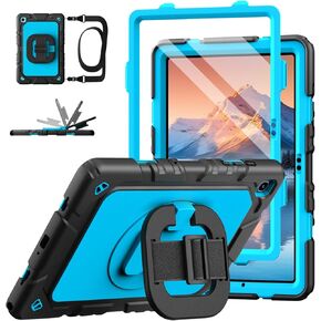 جرابات Grifobes لهاتف Samsung Galaxy Tab A11 Plus 2025 / A9 Plus 11 بوصة 2023، غطاء عالي التحمل مقاوم للصدمات مع واقي شاشة، حامل دوار 360 درجة، حزام يد وكتف لهاتف A11+ / A9+، أسود أزرق in Kuwait