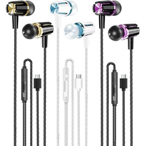 3 قطع من سماعات الأذن السلكية USB C، ميكروفون سماعات الرأس وعزل الضوضاء والتحكم في مستوى الصوت، سماعات داخل الأذن متوافقة مع iPhone 17/16/15 Pro Max/Galaxy S25 S24 S23 Ultra in Kuwait