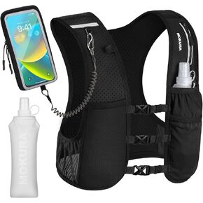 MOKURA Running Vest for Women Men, Reflective Hydration Vest with 500ML Soft Flask & Phone Holder, Lightweight Running Backpack, Adjustable Run Pack Water Bottle, Runner Hiking Essentials in Saudi Arabia