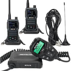 Retevis RA86 GMRS Mobile Radio, Dual Speakers NOAA High Power Transceiver, RA86 Long Range Mobile Radio (1 Pack) with Handheld RB17P Walkie Talkies (2 Packs), GMRS Communicate Kit for Jeeps in Saudi Arabia