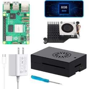 مجموعة iRasptek Starter Kit لـ Raspberry Pi 5 8GB RAM - تتضمن لوحة 8GB، ومحول طاقة 5.1V 5A USB-C Pi5، وحافظة معدنية Pi5 ومبرد نشط in Kuwait