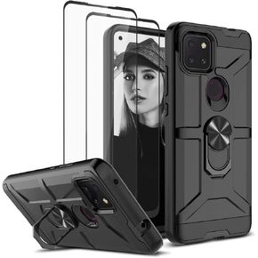 Jeylly for T-Mobile Revvl 5G Case with 2 Tempered Glass Screen Protector, Full Body Hybrid Hard PC Soft TPU Rotating Kickstand Ring Military Grade Shockproof Protective Case for TCL Revvl 5G, Blue in Saudi Arabia