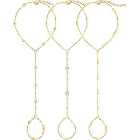 3pcs 14k مساور لسلسلة اليد المطلية بالذهب للنساء ، أساور المكدس مجموعة قابلة للتعديل ، سلسلة اليد الحلقة الوعرة العصرية in Kuwait