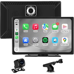 شاشة CarPlay لاسلكية مقاس 9 بوصات للسيارة، وApple Car Play وAndroid Auto Car Stereo HD تعمل باللمس مع كاميرا داش 4K وكاميرا احتياطية 1080P، ونظام تحديد المواقع العالمي (GPS) ووصلة مرآة، لمعظم المركبات in Kuwait