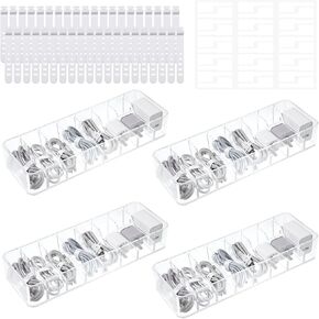 4 Pcs Cord Storage Organizer Clear Plastic Cable Storage Box with 40 Silicone Wire Ties, Cord Organizer Box with Lid for Home Office Desk Organization, Jewelry and Accessories in Kuwait