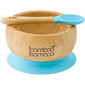 وعاء شفط بامبو بامبو ® للطفل - طقم وعاء وملعقة من الخيزران للأطفال مع كوب شفط سيليكون قابل للإزالة للأطفال | 11.8 أونصة | غير سامة | بارد الملمس | مثالية لفطام الطفل (أزرق) in Kuwait