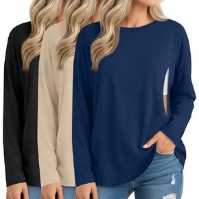 3 Pack Women's Nursing Breastfeeding Tops, Long Sleeve Maternity Shirts Oversize Hidden Zipper Pregnancy Clothes in Saudi Arabia