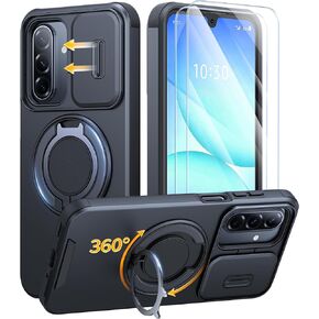 حافظة JAME لهاتف Samsung Galaxy A17/A16 5G، حامل حلقي، غطاء كاميرا منزلق، قطعتان من واقيات الشاشة، حماية مزدوجة الطبقات مقاومة للصدمات، حافظة مغناطيسية صديقة لهاتف Galaxy A16/A17 4G، أسود in Kuwait