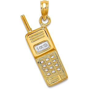 JewelryWeb 14k نغمتين الذهب 3-d الهاتف الخليوي لونين سحر 22.1x6.9mm واسعة 2.9mm سميكة قلادة قلادة للنساء in Saudi Arabia
