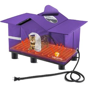 Texsens House Cat House for Outside - مقاوم للعوامل الجوية المأوى القط في الهواء الطلق مع نافذة سقف - منزل مرتفع معزول للقطط الطائكة/الحظيرة مع وسادة مريحة - مثالية مقاومة للماء قطة قطة مقاومة للماء in Kuwait