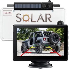 1080P Solar Wireless Backup Camera with 5in Monitor, 5000mAh Rechargeable Battery and Solar Panel, IP69K Waterproof, IR Night Vision, Support 2 Cameras, for Car, RV, Trailer, Camper (0092) in Kuwait
