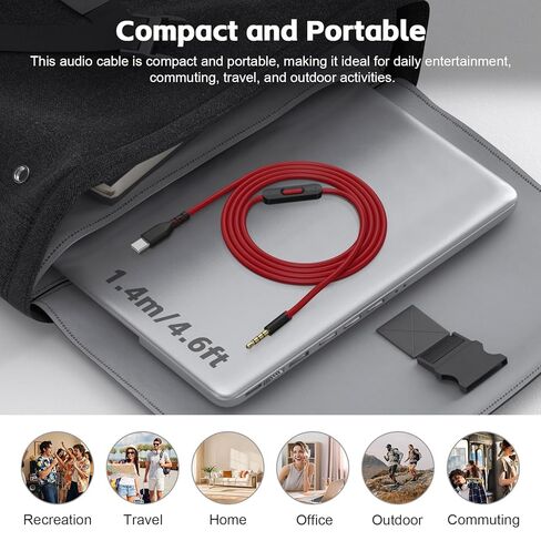 كابل صوت USB C Solo 4، سلك صوت بديل Solo 3 مع تحكم ميكروفون مدمج متوافق مع سماعات Beats Studio Solo Pro Detox Mixr Executive Pill لأجهزة iPhone 17/16 USB-C (أسود وأحمر) in Kuwait