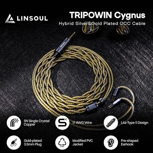 كابل Linsoul Tripowin Cygnus Hybrid Single Crystal Copper IEM، Litz TYPE5 وAWG 17 سلك سماعة الأذن، سلك بديل HiFi لشاشة الأذن وسماعات الأذن السلكية (2Pin) in Saudi Arabia