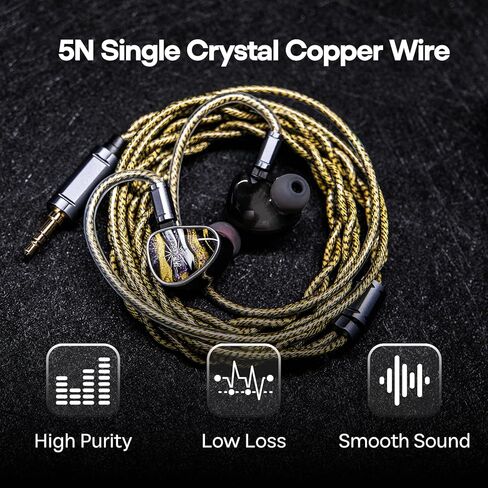 كابل Linsoul Tripowin Cygnus Hybrid Single Crystal Copper IEM، Litz TYPE5 وAWG 17 سلك سماعة الأذن، سلك بديل HiFi لشاشة الأذن وسماعات الأذن السلكية (2Pin) in Saudi Arabia