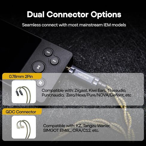 كابل Linsoul Tripowin Cygnus Hybrid Single Crystal Copper IEM، Litz TYPE5 وAWG 17 سلك سماعة الأذن، سلك بديل HiFi لشاشة الأذن وسماعات الأذن السلكية (2Pin) in Saudi Arabia